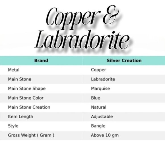 Handcrafted ✦ Marquise Labradorite Bangle ✦ Wire‑Wrapped Copper Bracelet NWT - Picture 3 of 15